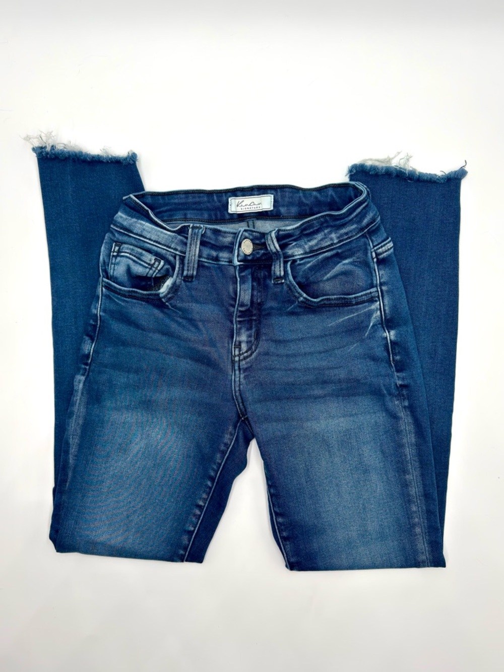 KanCan Signature Dark Blue Mid-Rise Frayed-Hem Skinny Ankle Jeans VBK1710S Sz 24